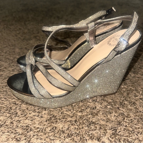 Silver Wedge Slingback Sandals - Picture 1 of 8